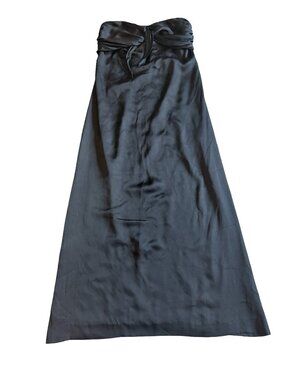 Halston Heritage Sarong Knot Black Dress 100% Silk Strapless Maxi Size 10 NWT